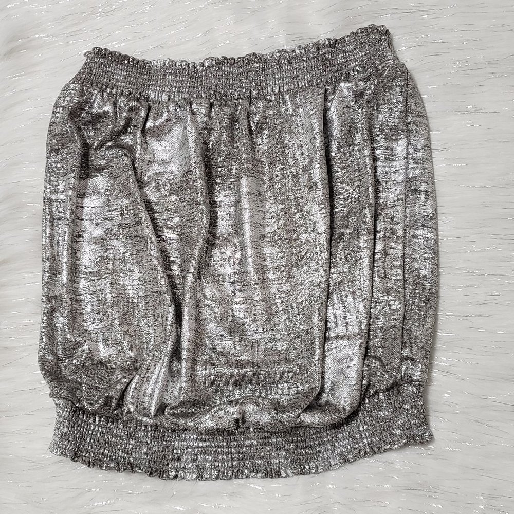 Anthropologie Silver Metallic Tube Top